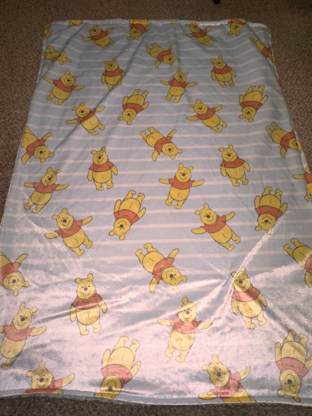 Disney Baby Winnie the Pooh Blue Plush Blanket Repeated Pooh velour sherpa